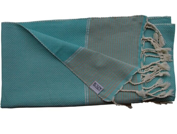 fouta turquoise rayée liseré argent 2