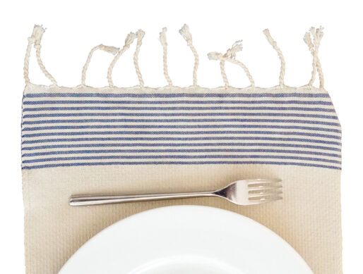 fouta set de table blanc raye bleu 02