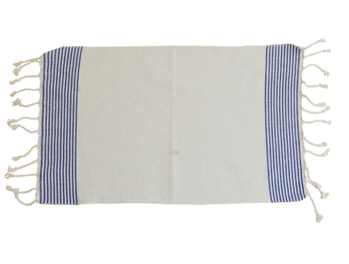 fouta set de table blanc raye bleu