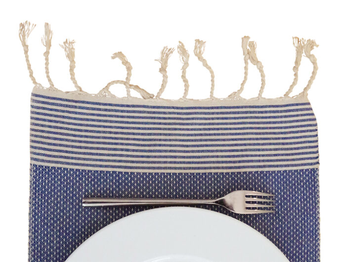 fouta set de table bleu raye blanc 02